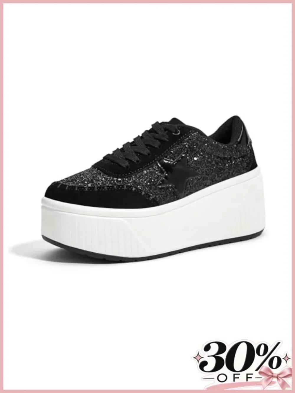 Women's Platform Chunky Sneakers Star Glitter Wedge Walking Shoes